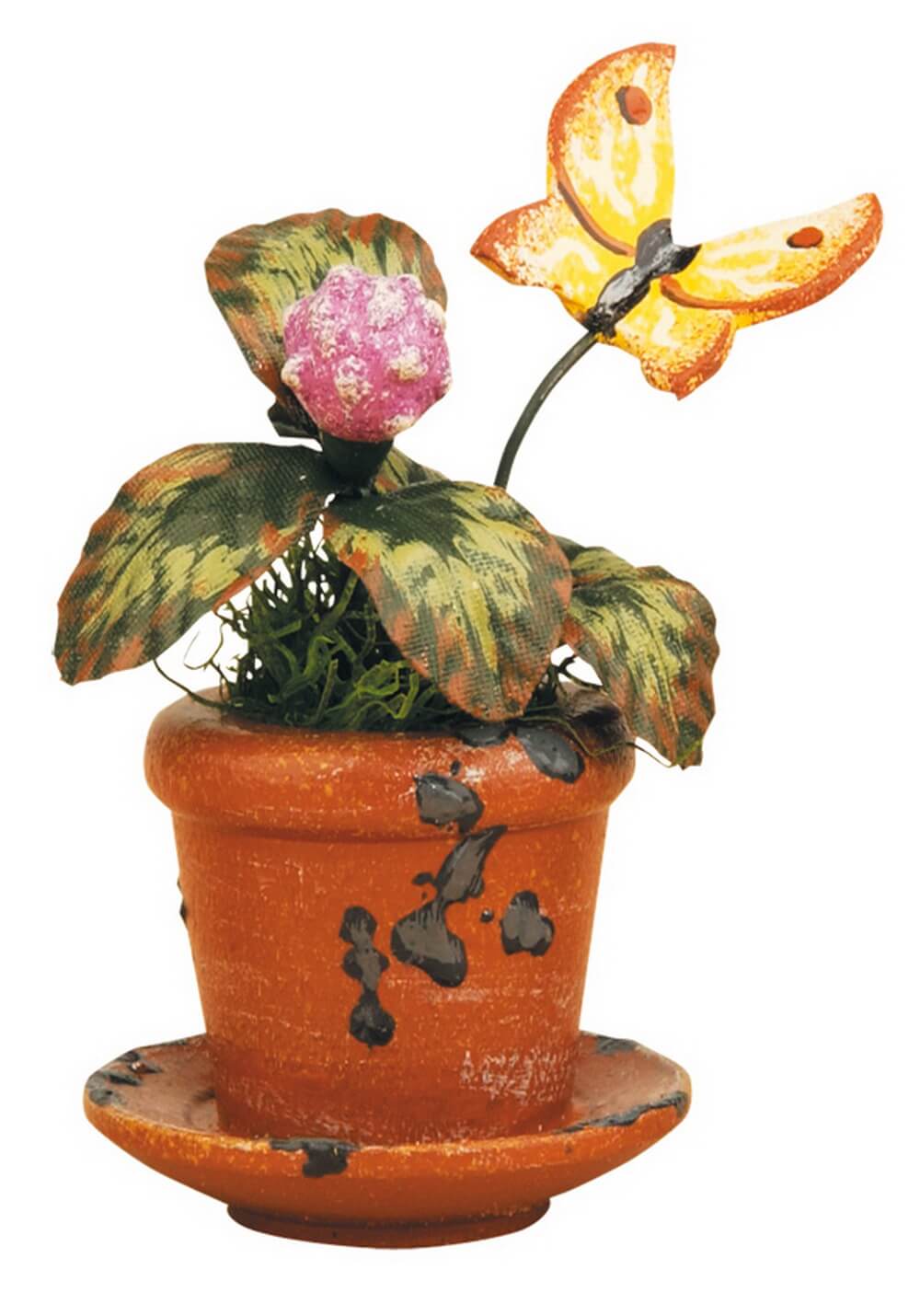 Miniature flower pot with clover, set of 3 by Hubrig Volkskunst