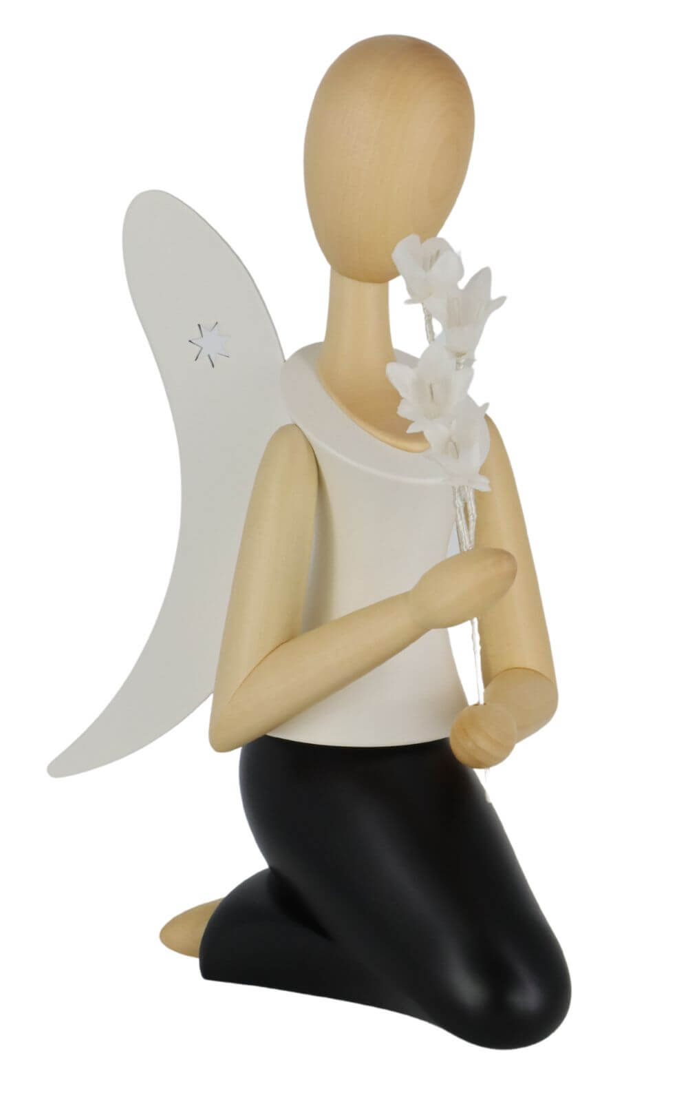 Angel - Sternkopf with bell flower, kneeling, 25 cm by Holzkunst Gahlenz
