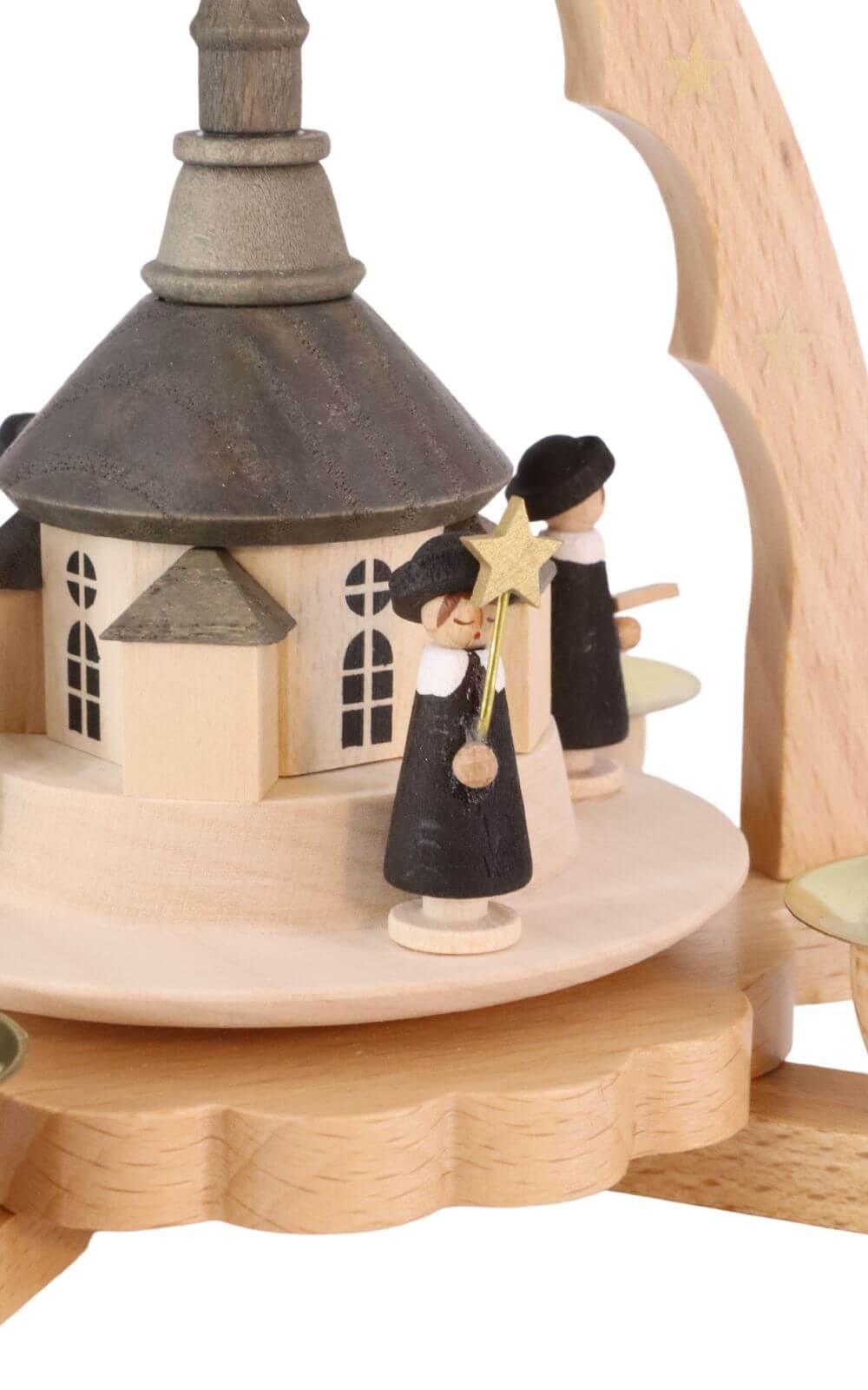 Christmas pyramid with Seiffen church, 19 cm, natural by Richard Glässer_3