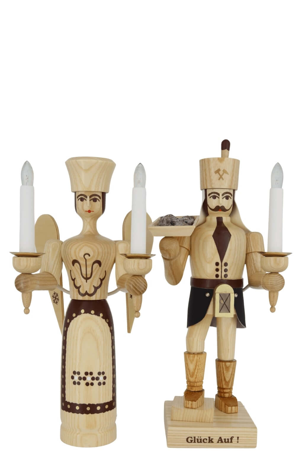 Angel and miner with ore bowl and belly lamp, 34 cm / 13,4 inch, natural, electrically illuminated by SEIFFEN.COM_3