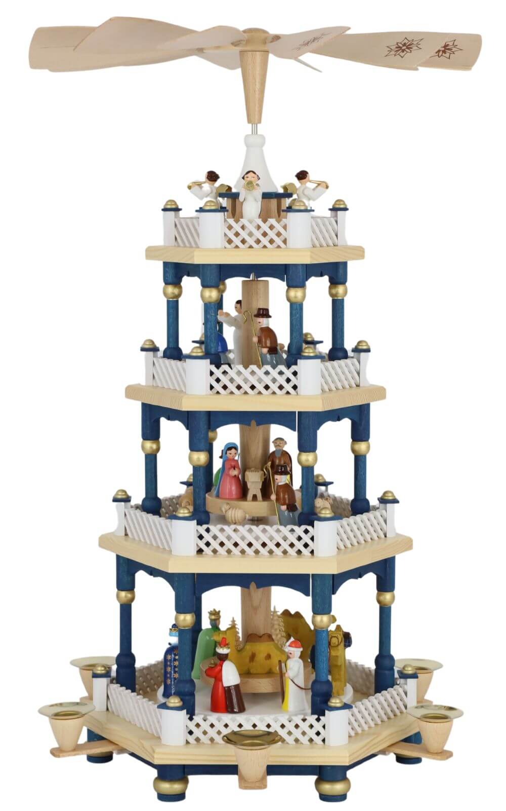 German Christmas Pyramid with Holy Family, 4-Tier, Colorful, 21.2 in (54 cm) by Richard Glässer_1