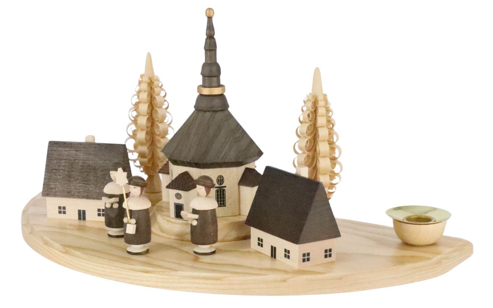Candle holder with Seiffen village and currende, natural, 30 cm by Albin Preißler_2