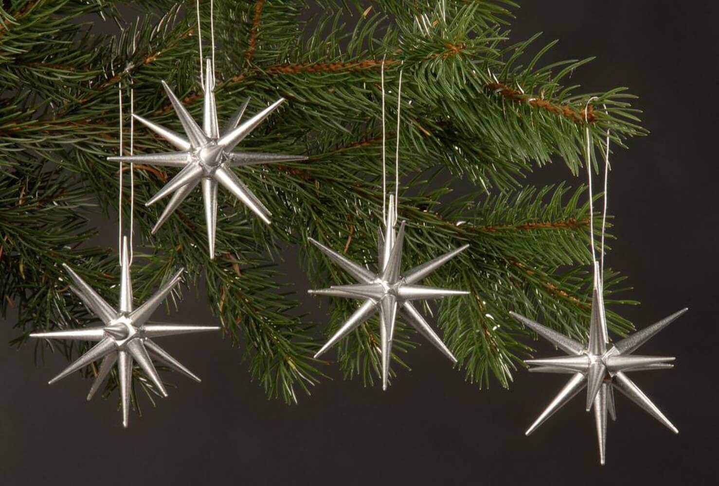 Wooden Christmas tree decorations, Christmas stars silver, 4 pieces by Albin Preißler_pic2