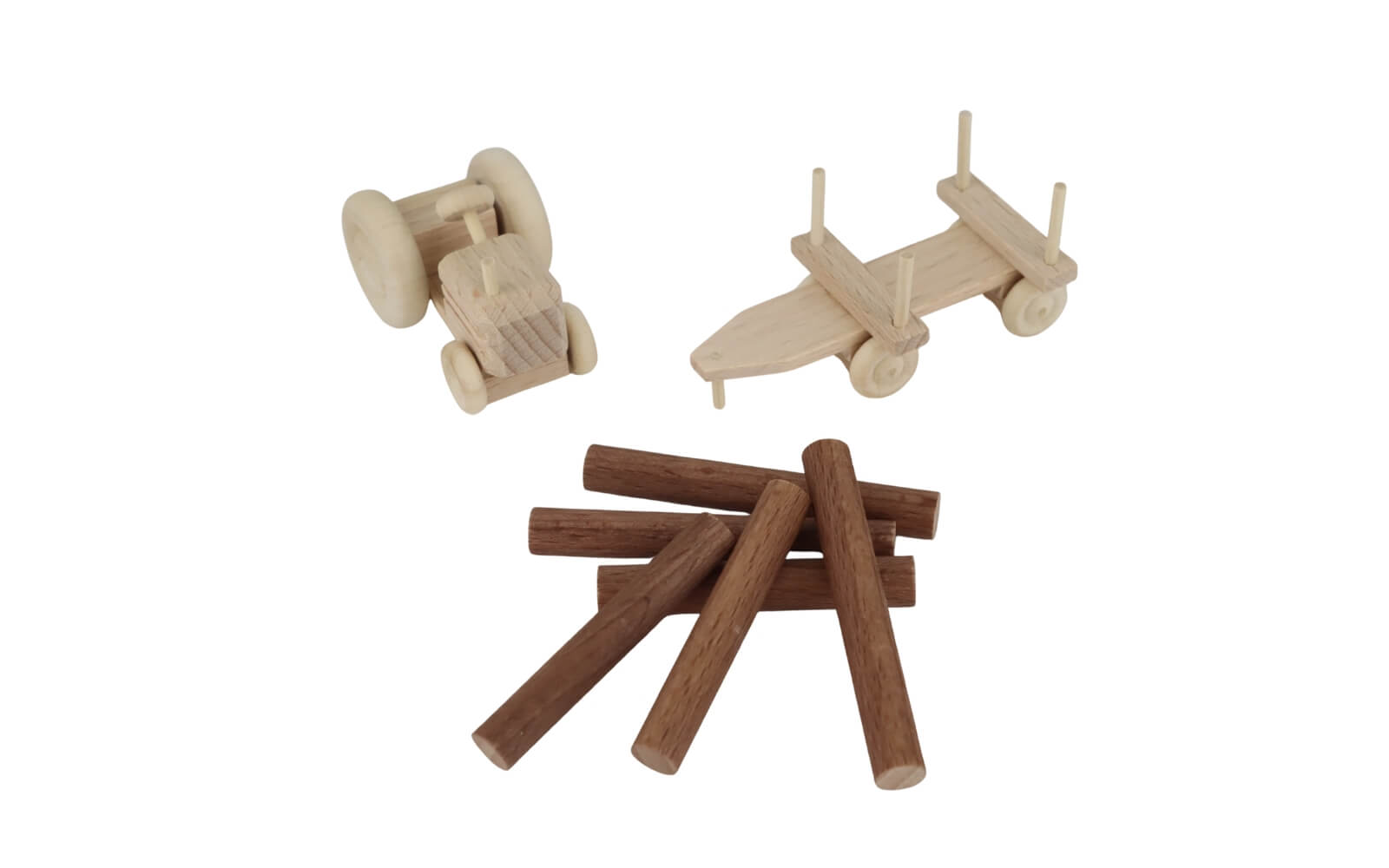 Wooden toy tractor with trailer round wood, natural by Robbi Weber_3
