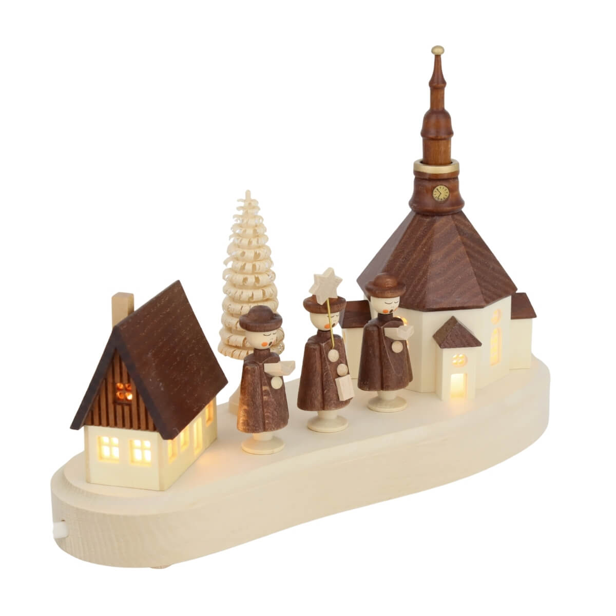 Pedestal Seiffen village with Kurrende, electrically illuminated by SEIFFEN.COM