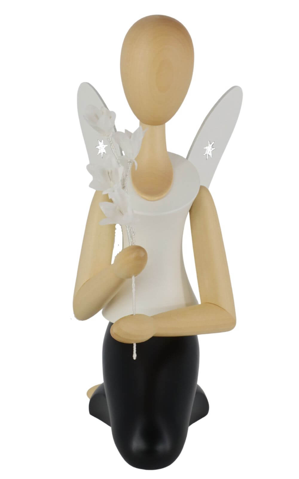 Angel - Sternkopf with bell flower, kneeling, 13 cm by Holzkunst Gahlenz_2