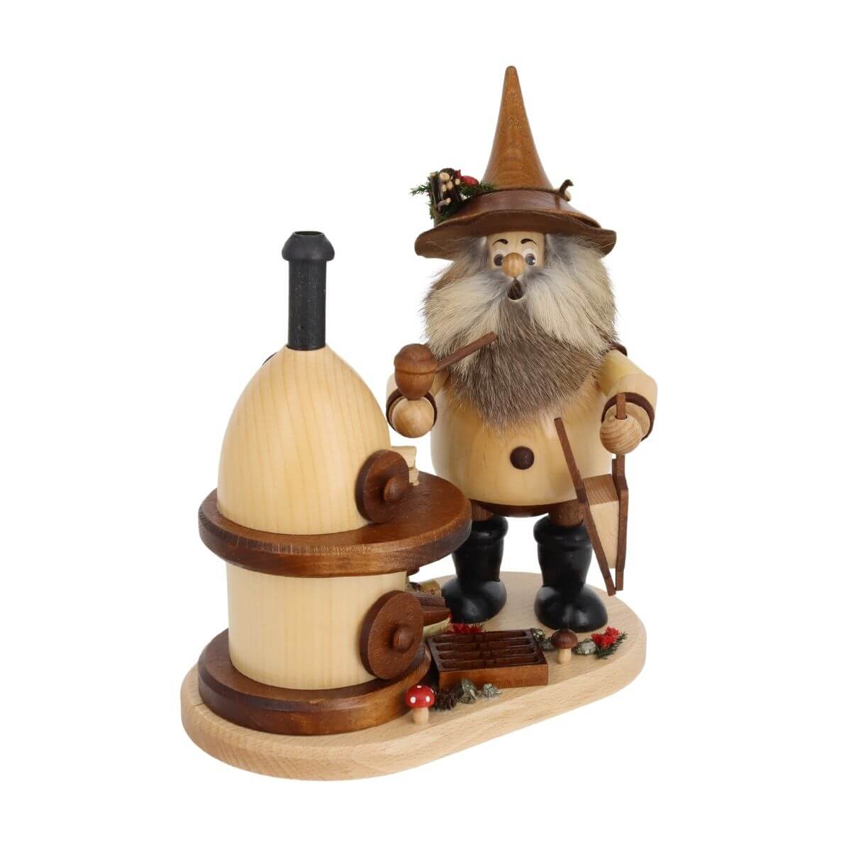 Holzfigur, Wichtel, Wasserkessel, Hexenhaus, Miniatur