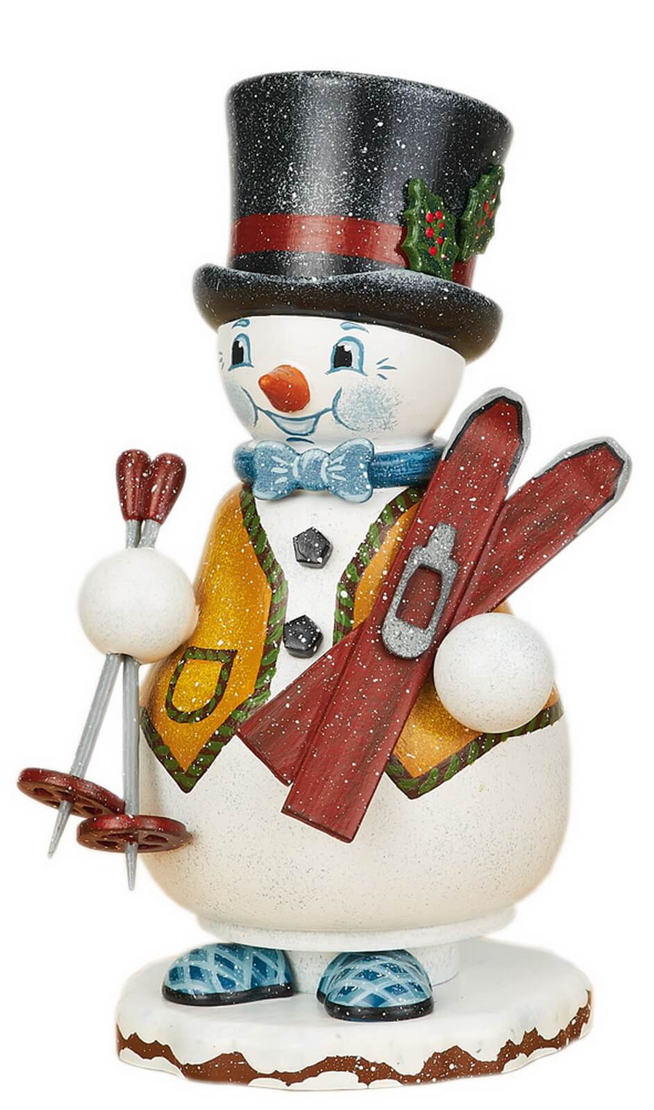 Smoking man snowman ski instructor, 14 cm, colored by Hubrig Volkskunst