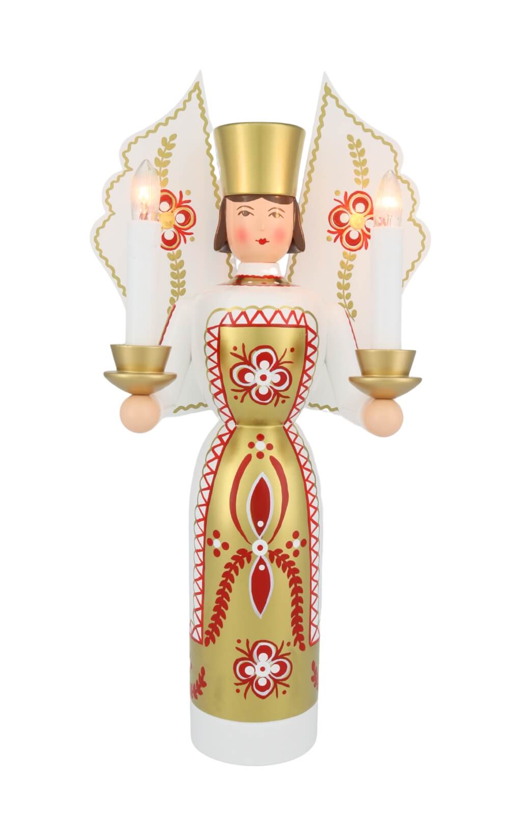 Angel and miner white - gold, 36 cm, electrically illuminated by Holzkunst Gahlenz_1