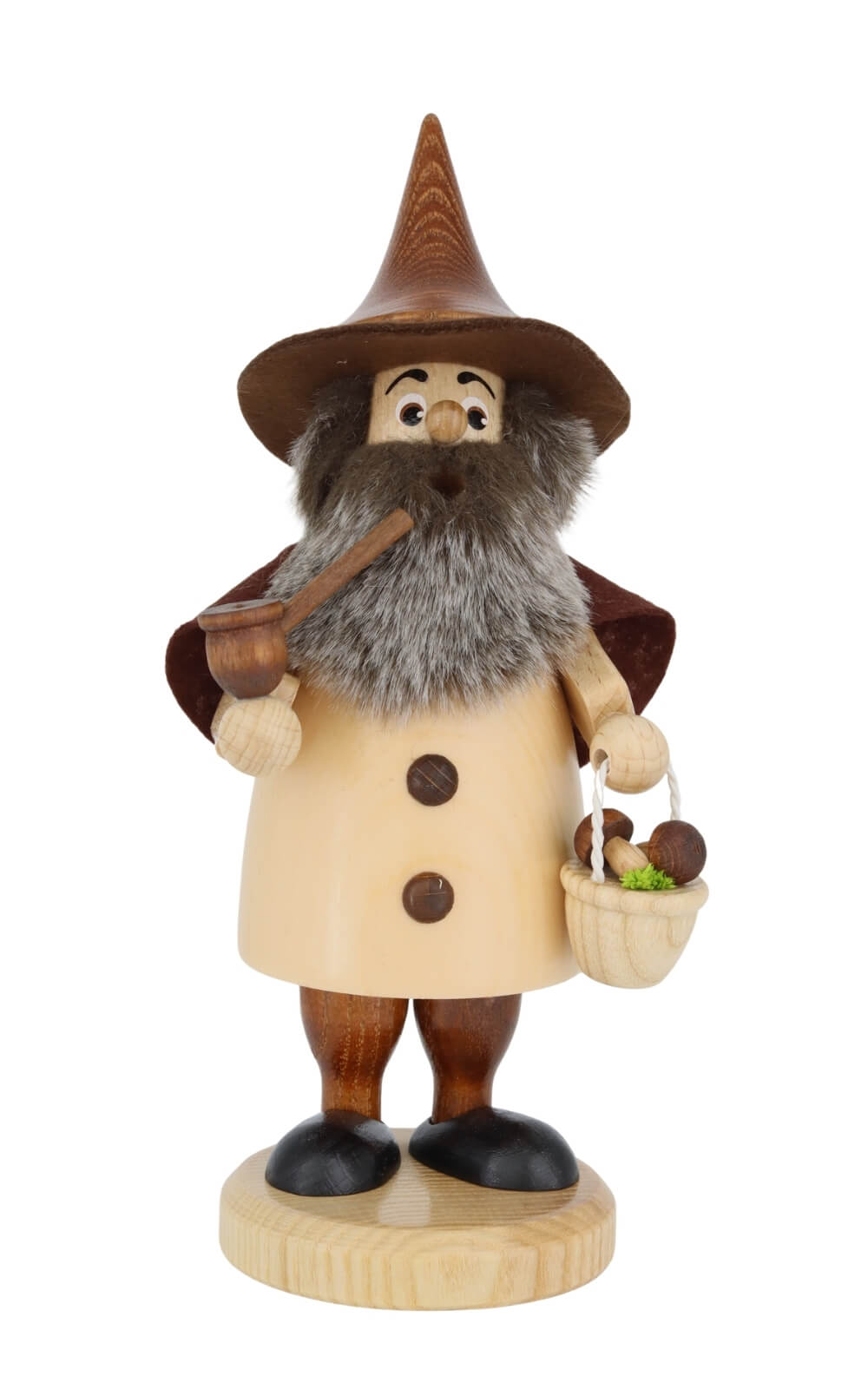 Authentic German Holiday Tradition with the Incense Smoker Gnome Mushroom Picker, 20 cm / 7.9 inch by DWU Drechselwerkstatt Uhlig, Made in Germany
