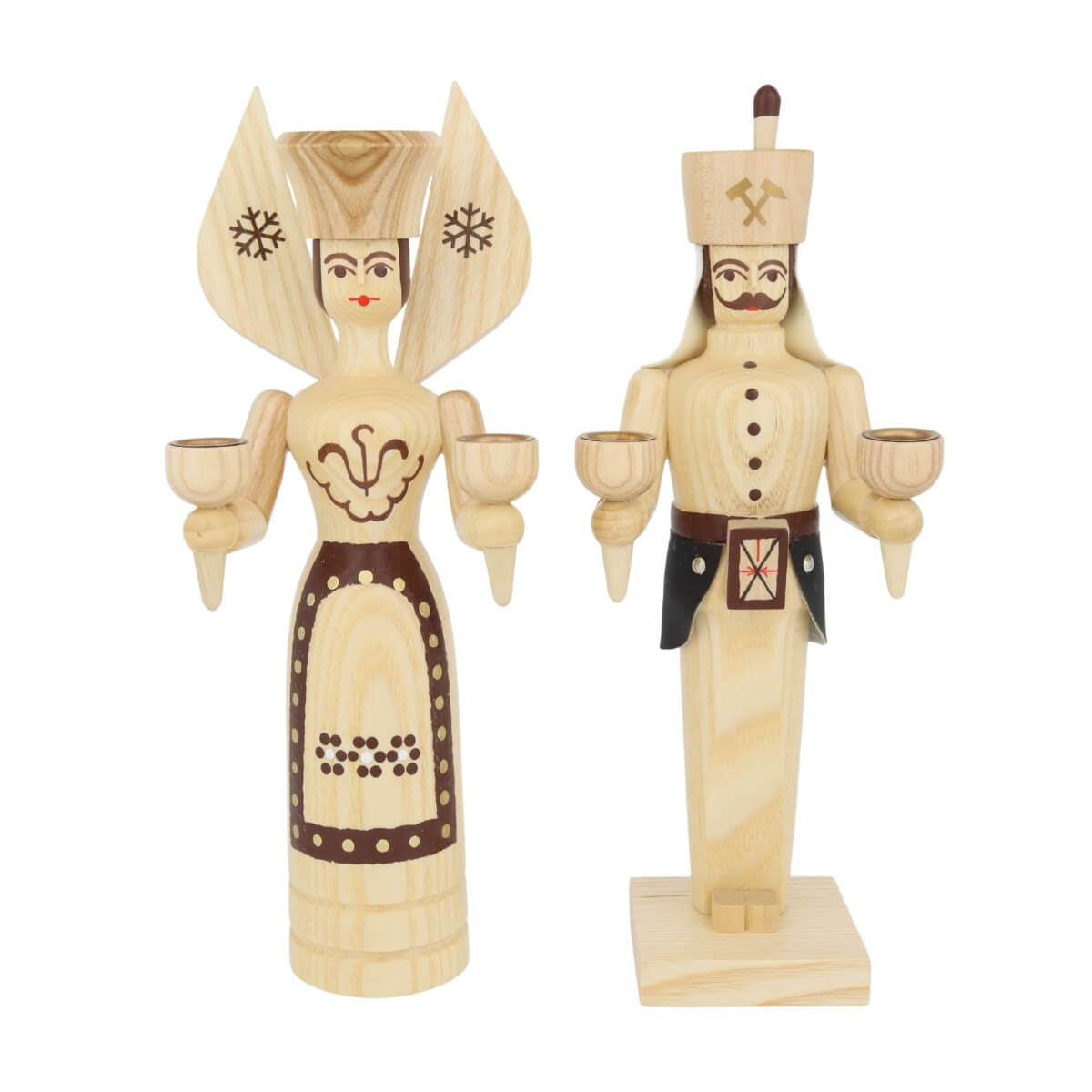 Angel and miner for wax candles, 26 cm, natural by SEIFFEN.COM