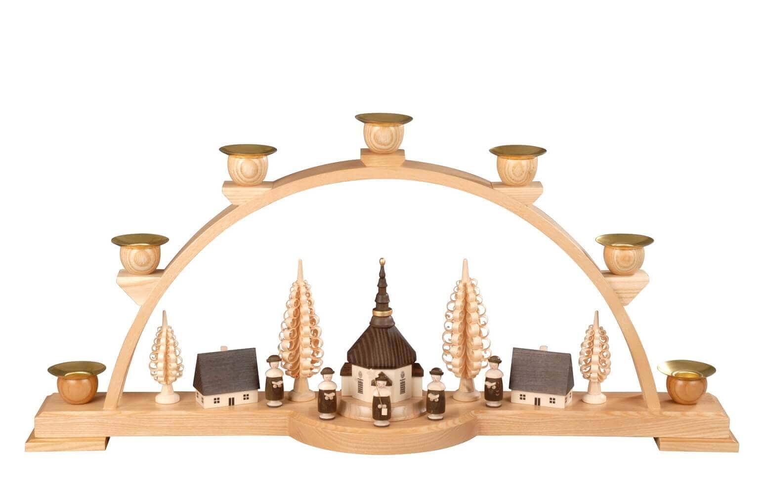 Candle arch with Seiffen village and Kurrende, nature, 60 cm by Albin Preißler