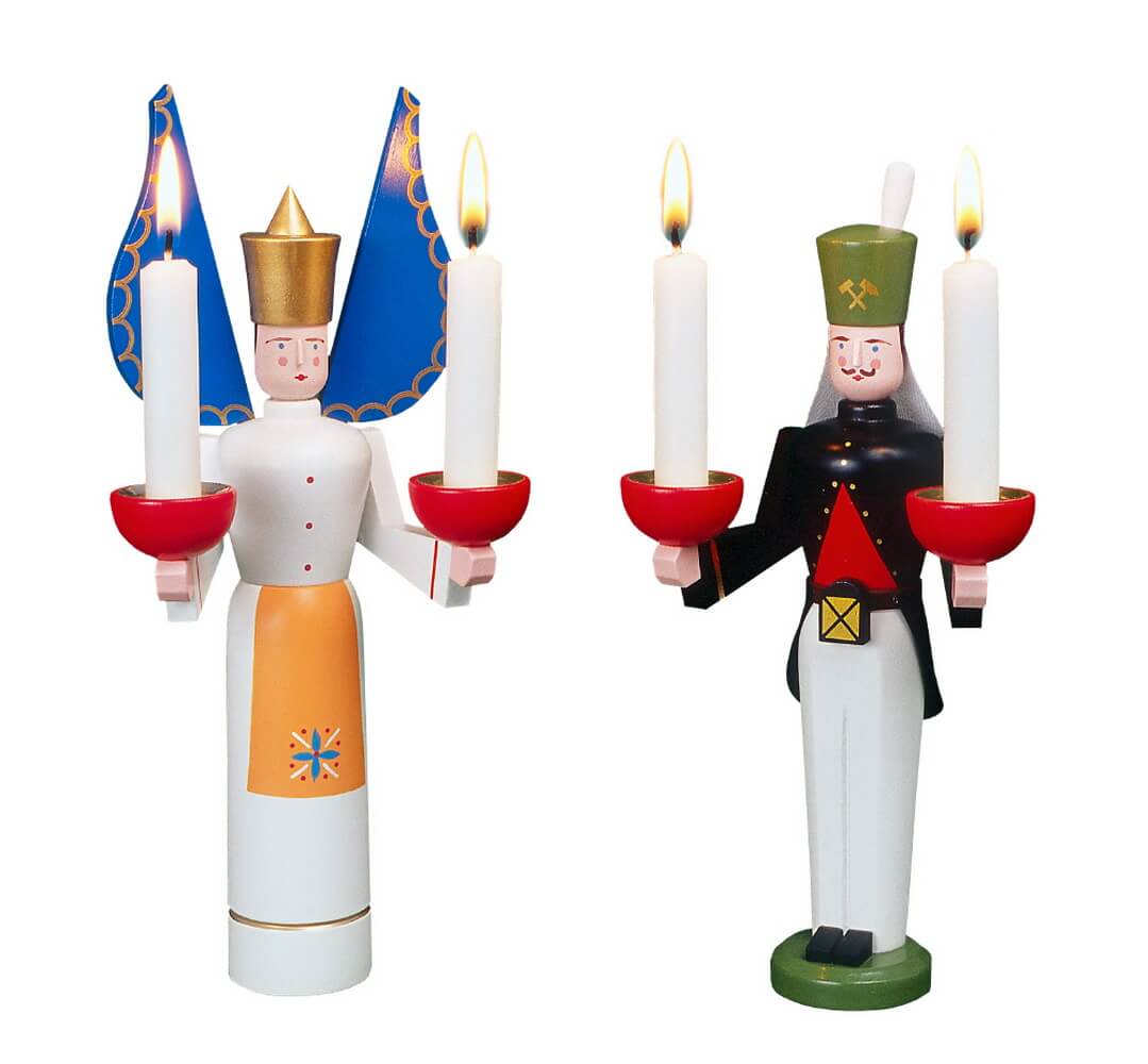 Miner and angel with orange dress by Eckert Volkskunstwerkstatt