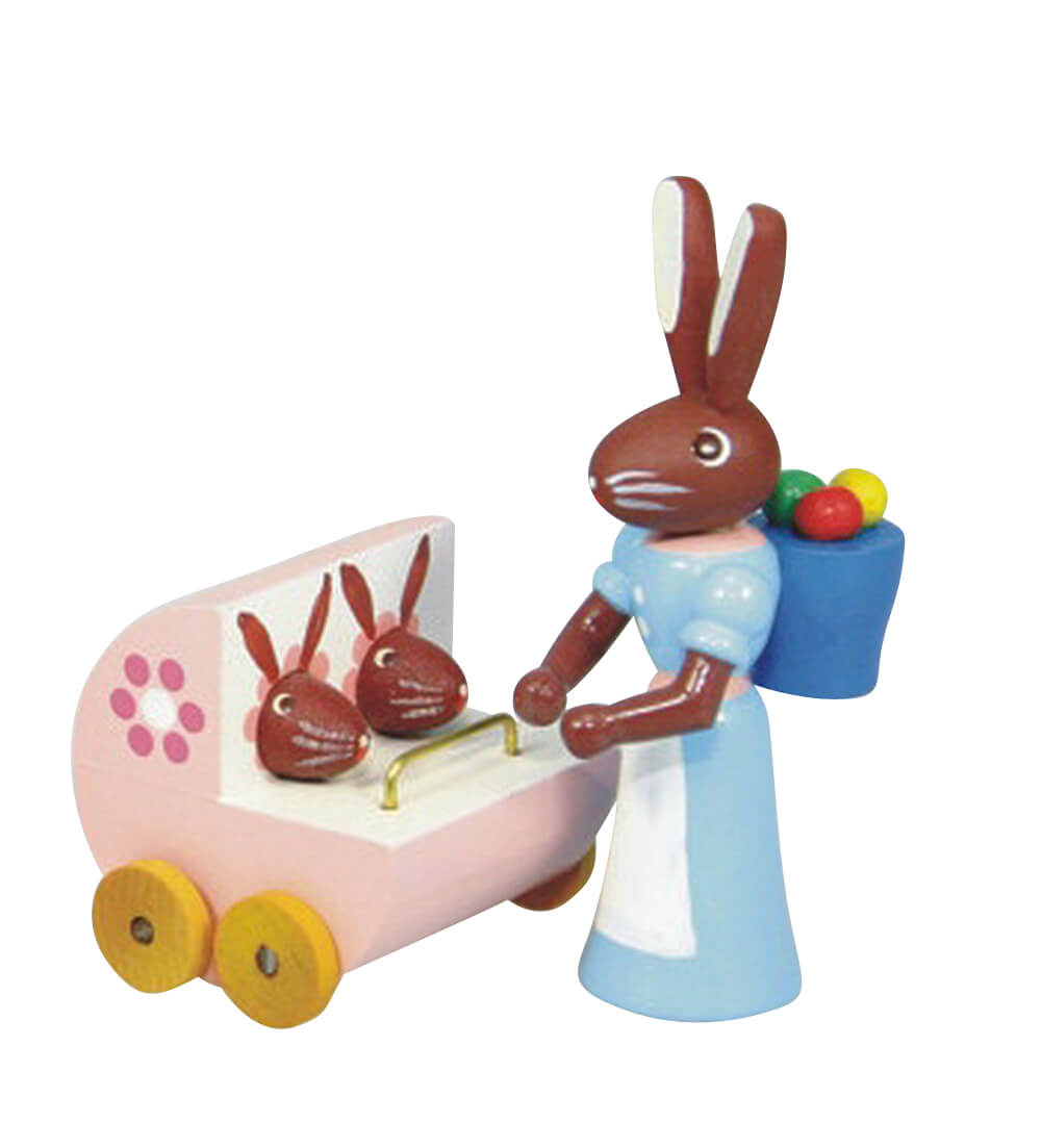Easter bunny mother with twin stroller, 6cm, colored by Stephan Kaden