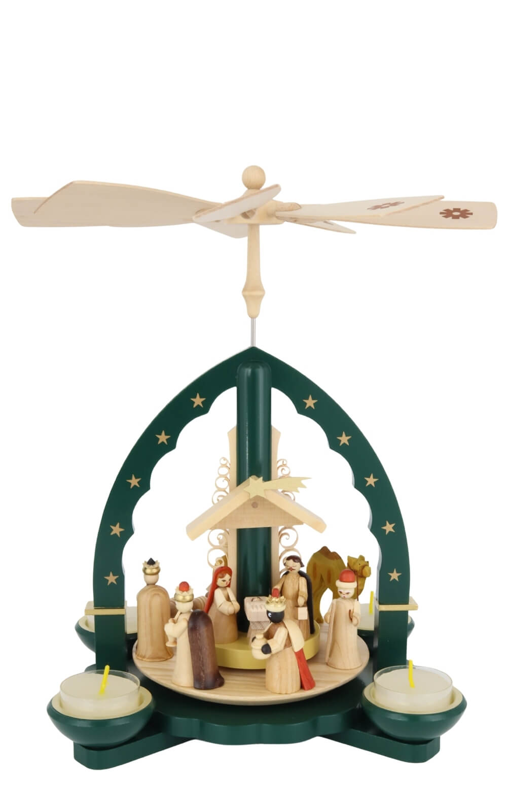 Christmas pyramid depicting the birth of Christ for tea lights and candles, green, 28 cm by Richard Glässer_3