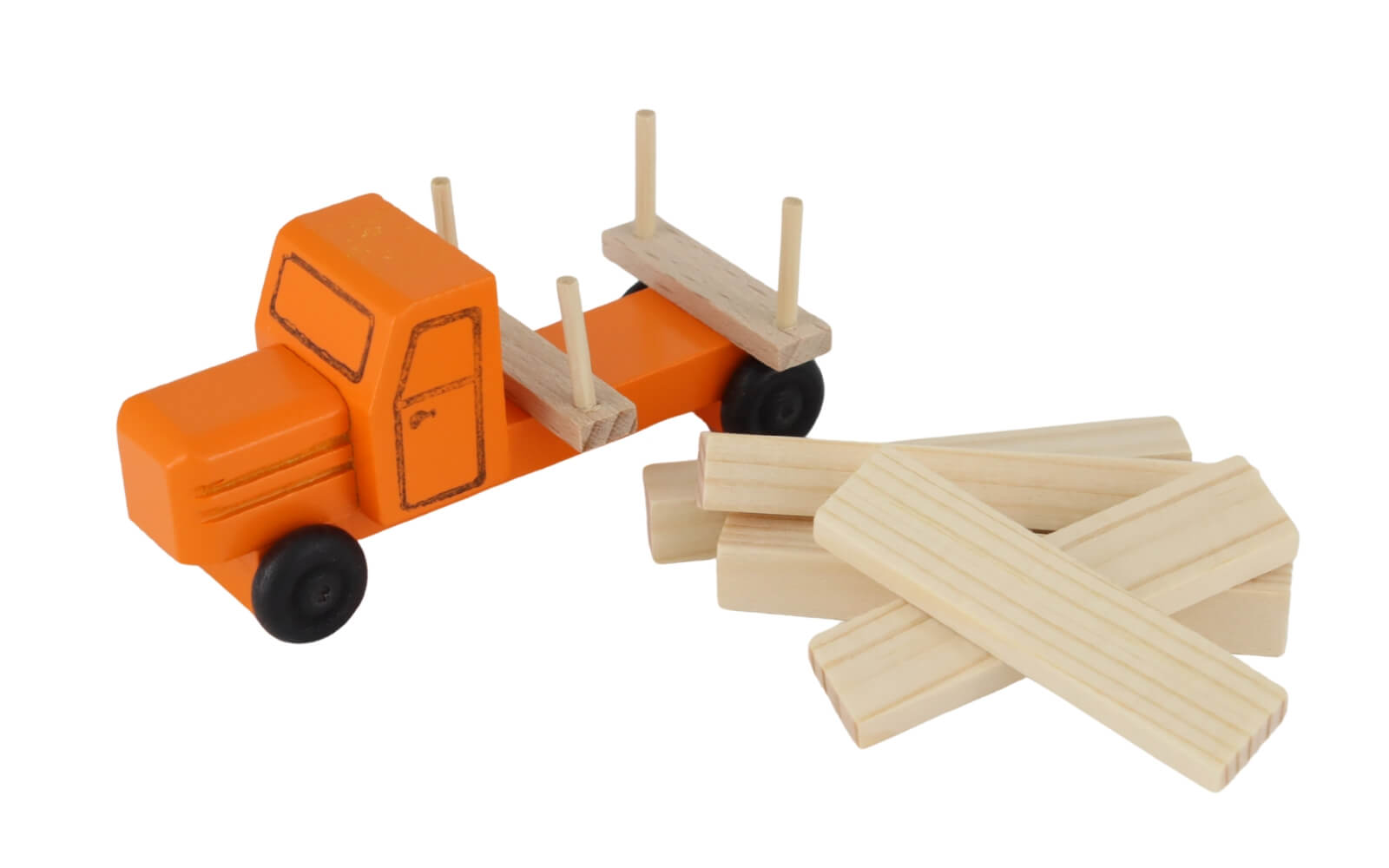 Wooden toy truck with sawn wood, coloured by Robbi Weber_3