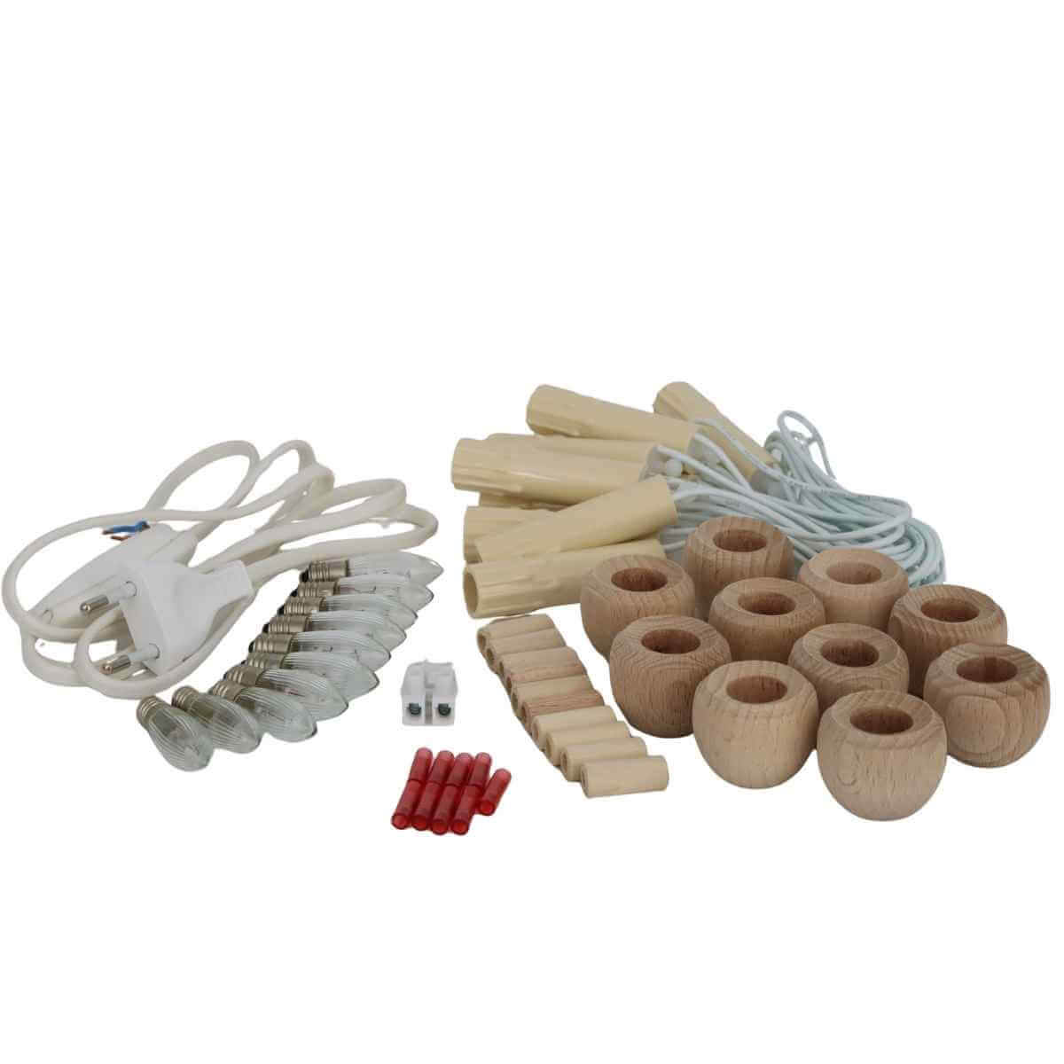 Electrical Kit for 10-Light Schwibbogen with Candle Sockets and Connecting Sleeve by SEIFFEN.COM