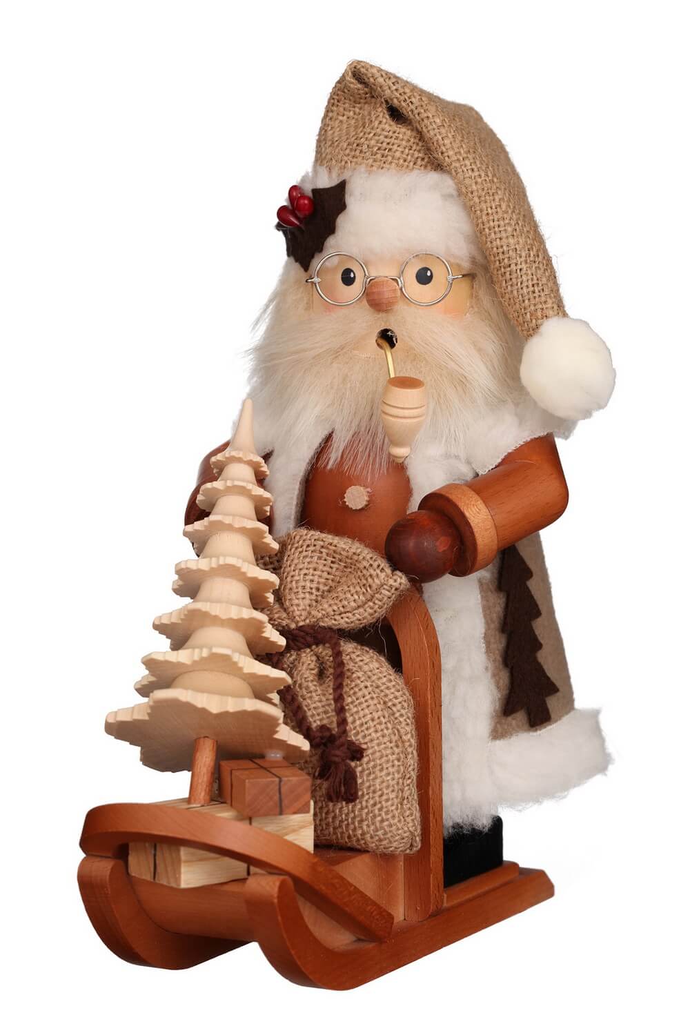 Smoking man Santa Claus with sleigh, 28 cm by Christian Ulbricht
