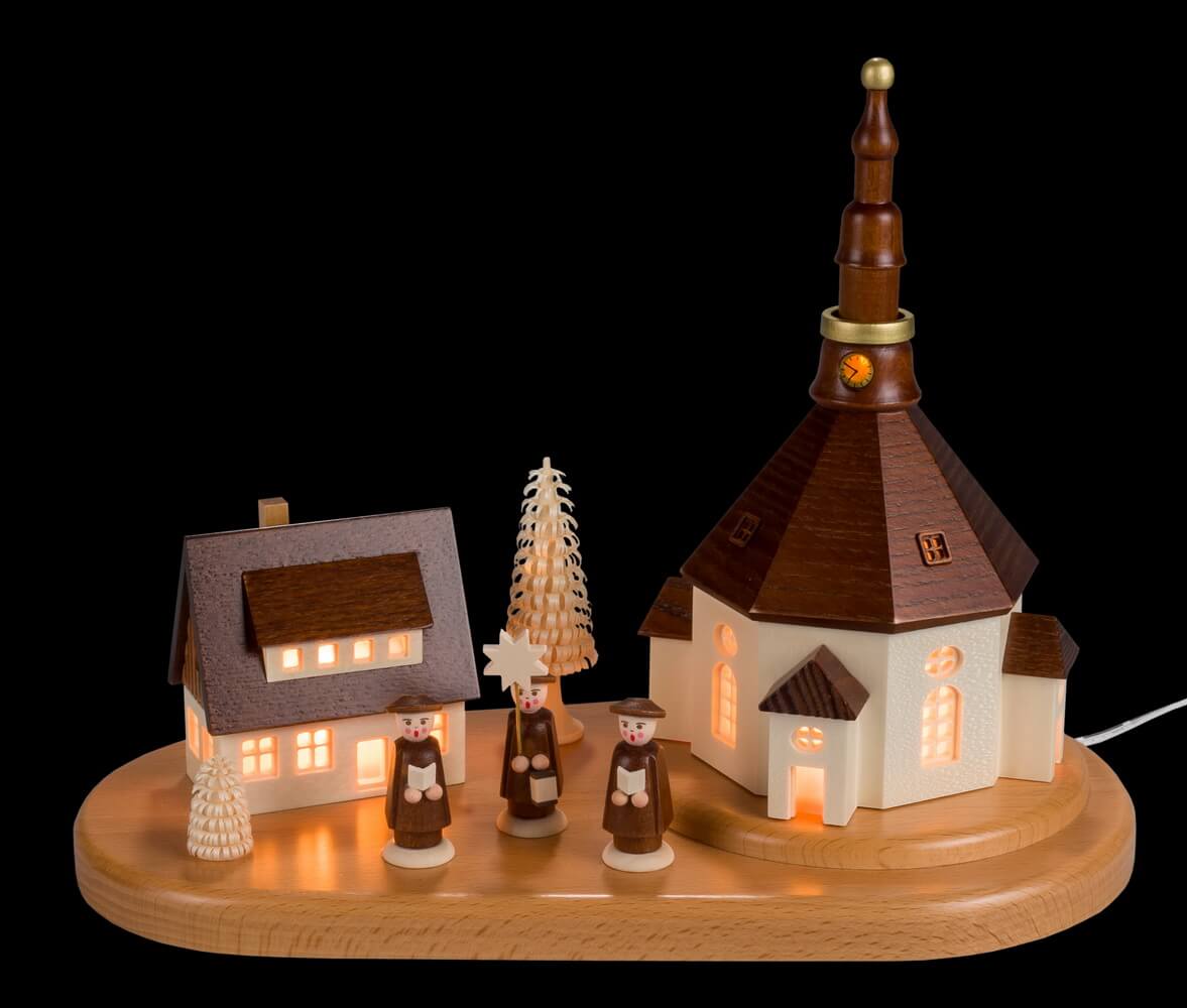 Pedestal Seiffen village with Kurrende, 27 cm by SEIFFEN.COM_1