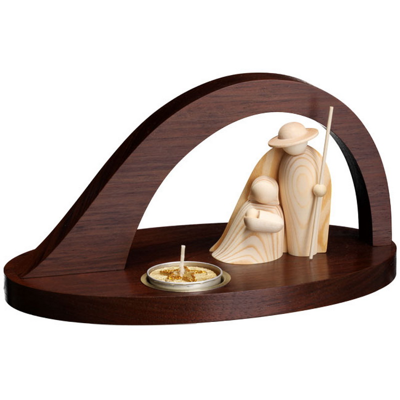Candle holder for tealights Geborgenheit, natural in a dark bow by Robbi Weber