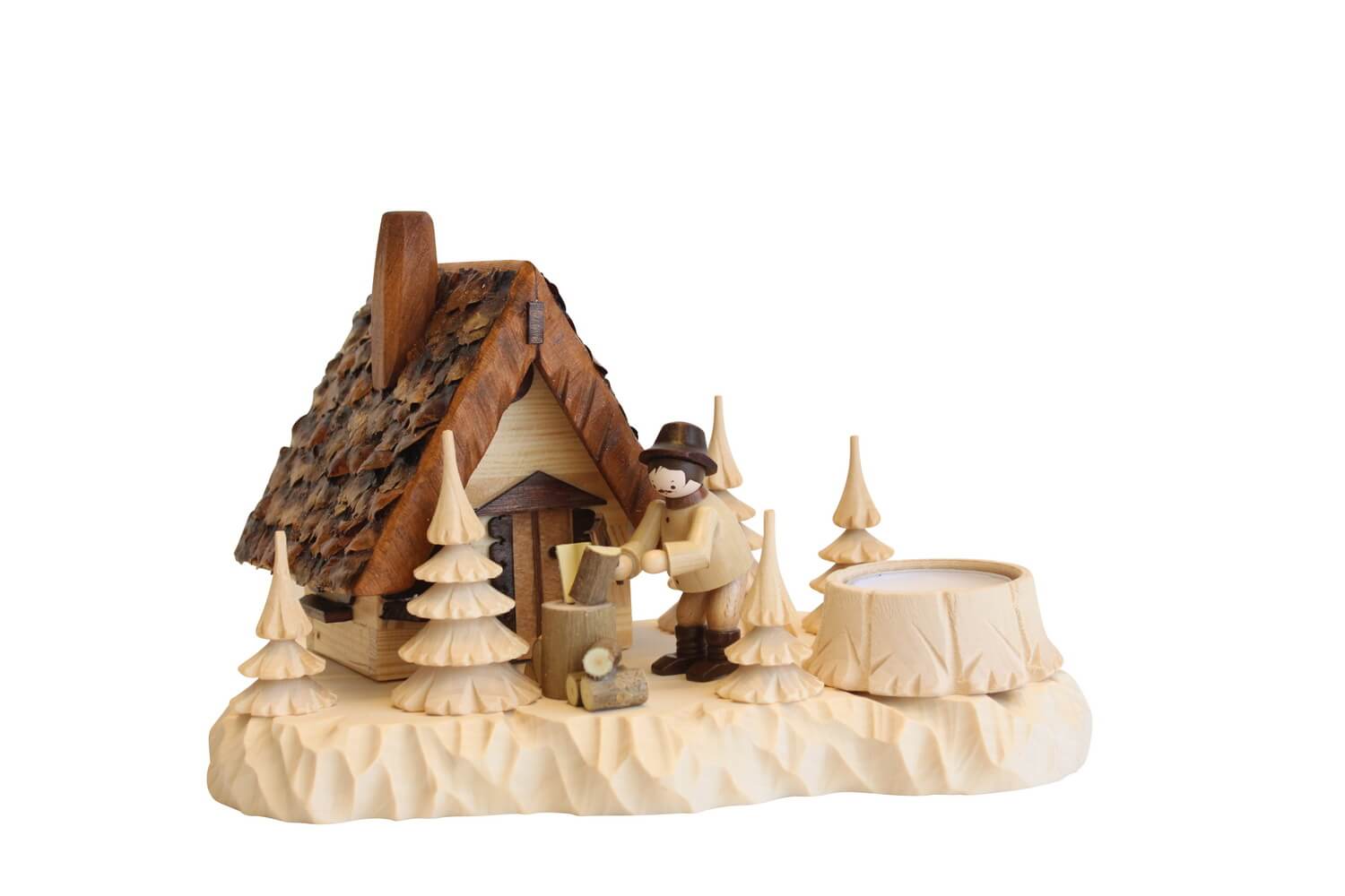 Smokehouse gamekeeper hut with wood chopper and tea light by A. Lahl_2