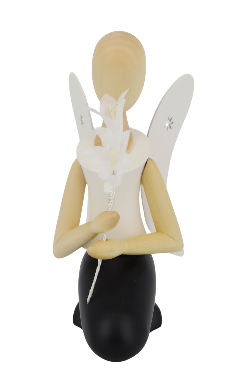 Angel - Sternkopf with white bell flower, kneeling, 13 cm by Holzkunst Gahlenz_1